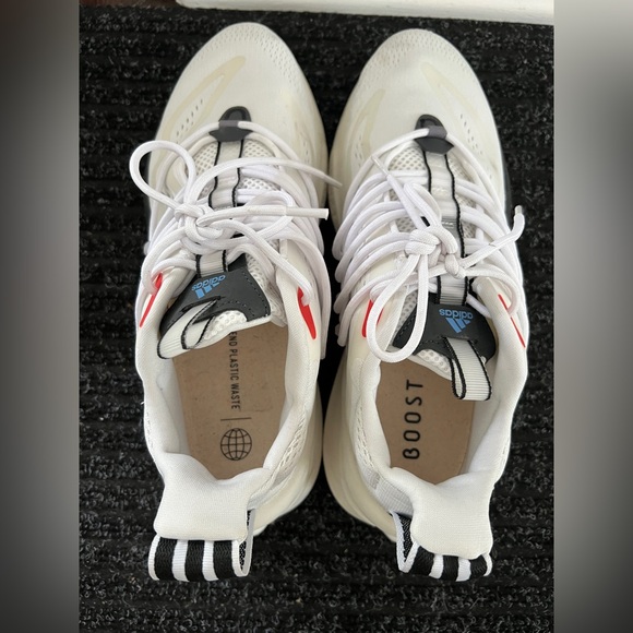 Adidas ALPHABOOST V1 SHOES sneakers Cloud White Blue Fusion Bright Red 9.5 - Picture 7 of 9